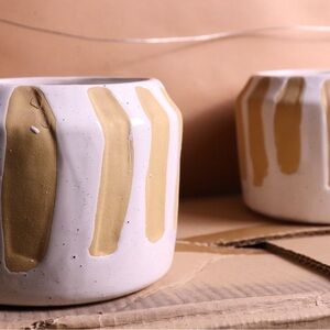 Artisan White and Gold Ceramic Vase